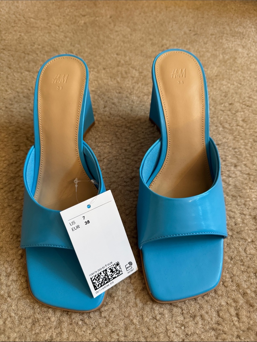 NEW - H&M Turquoise Blue Square-Toe Mule Sandals - Size 7